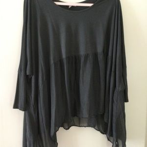 Tempo Paris Silk Flowy Black Long Sleeve Tunic Top. Bottom is Sheer.